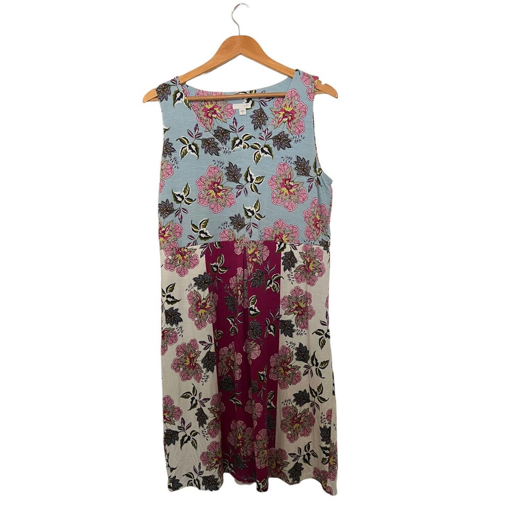 J Jill Colorful Floral Print Dress Size M Rn 97641 Sleeveless Shift Midi Soft